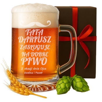 Kufel do piwa na prezent dzień ojca dla taty z grawerem 620ml w Pudełku
