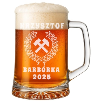 Kufel do piwa z grawerem TWÓJ NAPIS Prezent na Barbórkę Dzień Chłopaka Ojca 620ml
