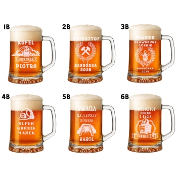 Kufel do piwa z grawerem TWÓJ NAPIS Prezent na Barbórkę Dzień Chłopaka Ojca 620ml