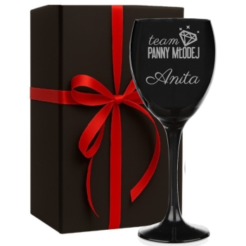 Czarny kieliszek z grawerem do Wina Drinków Twój Tekst Prezent na Panieński