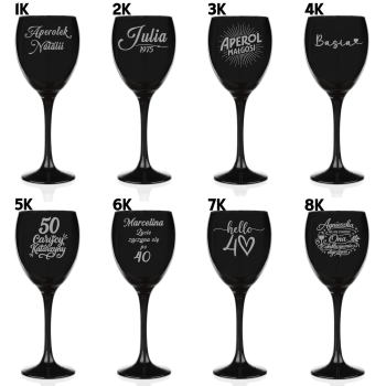 Czarny Kieliszek Do Wina z grawerem na Prezent TWÓJ TEKST Urodziny Dla Niej