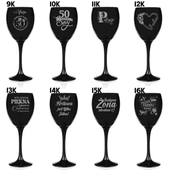 Czarny Kieliszek Do Wina z grawerem na Prezent TWÓJ TEKST Urodziny Dla Niej