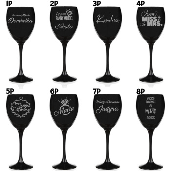 Czarny kieliszek z grawerem do Wina Drinków Twój Tekst Prezent na Panieński