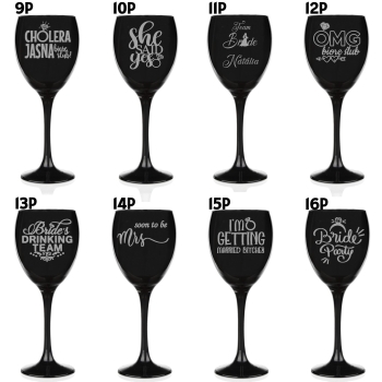 Czarny kieliszek z grawerem do Wina Drinków Twój Tekst Prezent na Panieński