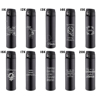 Kubek termiczny czarny z ustnikiem blokadą 520ml GRAWER logo walentynki, Dzień Kobiet,