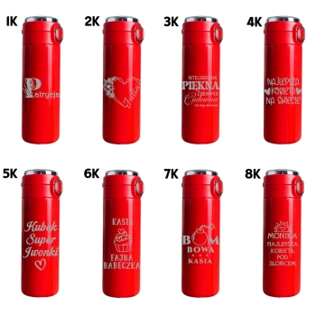 Kubek termiczny czerwony z Grawerem Logo Prezent na Dzień Kobiet Urodziny z LED