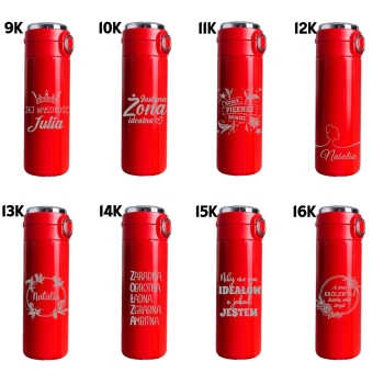 Kubek termiczny czerwony z Grawerem Logo Prezent na Dzień Kobiet Urodziny z LED