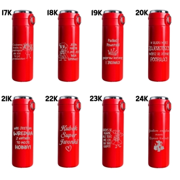 Kubek termiczny czerwony z Grawerem Logo Prezent na Dzień Kobiet Urodziny z LED