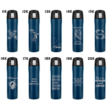 Kubek termiczny Florina Blocco z blokadą granatowy z grawerem Dzień Nauczyciela Kobiet Matki Ojca