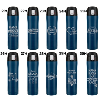 Kubek termiczny Florina Blocco z blokadą granatowy z grawerem Dzień Nauczyciela Kobiet Matki Ojca