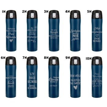 Kubek termiczny Florina Blocco z blokadą granatowy z grawerem Dzień Nauczyciela Kobiet Matki Ojca