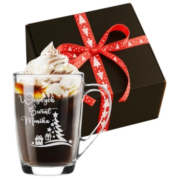 Szklany kubek z grawerem 300ml Prezent na Święta pod Choinkę Twój Napis