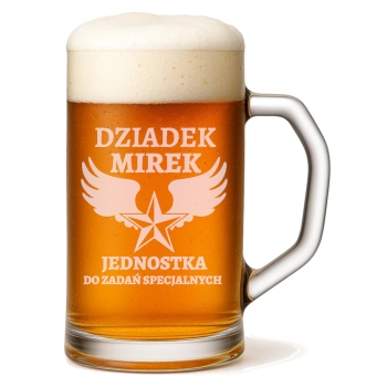 Duży kufel do piwa na prezent z grawerem 640ml logo tekst Dzień Dziadka