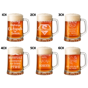Kufel do piwa z grawerem TWÓJ NAPIS Prezent na Dzień Chłopaka Ojca  Barbórkę  620ml