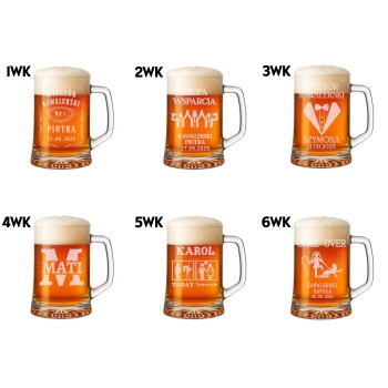 Szklany Kufel Do Piwa Z Uchwytem Grawerowany Dwustronny 620ml Wieczór Kawalerski dla Świadka Urodziny