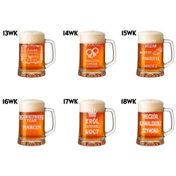 Szklany Kufel Do Piwa Z Uchwytem Grawerowany Dwustronny 620ml Wieczór Kawalerski dla Świadka Urodziny