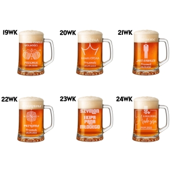 Szklany Kufel Do Piwa Z Uchwytem Grawerowany Dwustronny 620ml Wieczór Kawalerski dla Świadka Urodziny