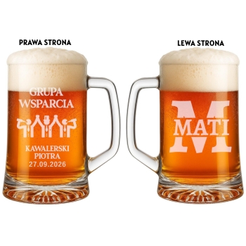 Szklany Kufel Do Piwa Z Uchwytem Grawerowany Dwustronny 620ml Wieczór Kawalerski dla Świadka Urodziny