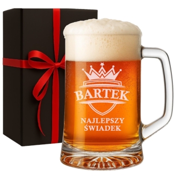 Kufel do piwa na prezent wieczór kawalerski dla świadka z grawerem 620ml w pudełku