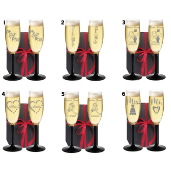 Kieliszki do szampana z czarną nóżką GRAWER Para Młoda panieński PREZENT