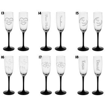 Grawerowane kieliszki do szampana z czarną nóżką Ślub Wesele Rocznica Logo