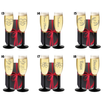 Kieliszki do szampana z czarną nóżką GRAWER Para Młoda panieński PREZENT