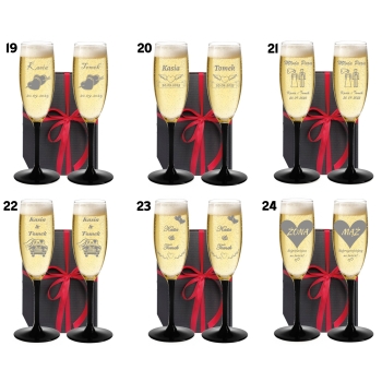 Kieliszki do szampana z czarną nóżką GRAWER Para Młoda panieński PREZENT