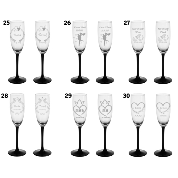 Grawerowane kieliszki do szampana z czarną nóżką Ślub Wesele Rocznica Logo