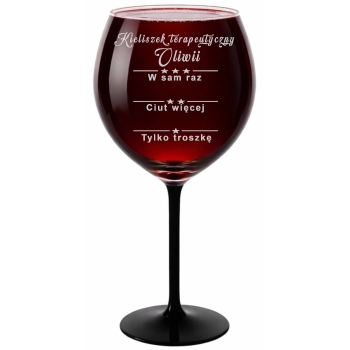 Kieliszek z grawerem Terapeutyczny Prezent dla Kobiety 600ml czarna nóżka