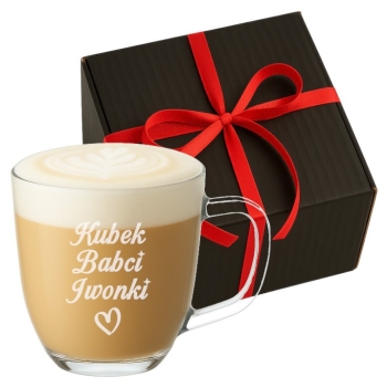 Szklany Kubek z grawerem 420ml Prezent Dzień Babci Dziadka Twój Napis Logo