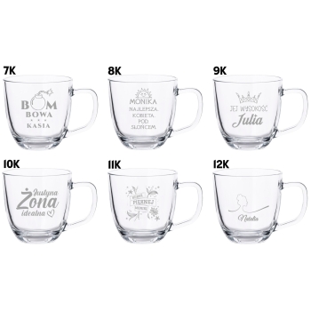 Duży szklany kubek z grawerem Dla Niej Niego TWÓJ NAPIS 420ml LOGO