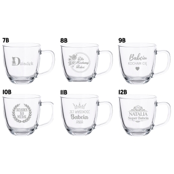 Szklany Kubek z grawerem 420ml Prezent Dzień Babci Dziadka Twój Napis Logo