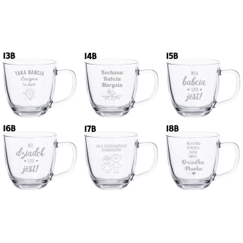 Szklany Kubek z grawerem 420ml Prezent Dzień Babci Dziadka Twój Napis Logo