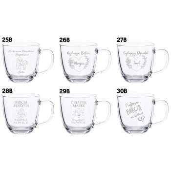 Szklany Kubek z grawerem 420ml Prezent Dzień Babci Dziadka Twój Napis Logo