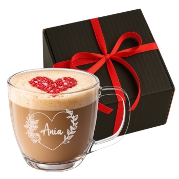 Szklany Kubek z grawerem Pudełko 420ml Prezent na Walentynki Twój Napis