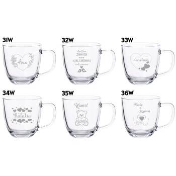 Szklany Kubek z grawerem Pudełko 420ml Prezent na Walentynki Twój Napis