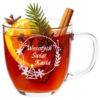Świąteczny kubek z grawerem 420ml prezent na Święta Twój Napis Imię Logo
