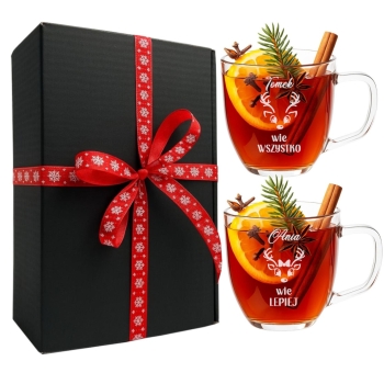 2 Duże Szklane Kubki Z Grawerem TWÓJ NAPIS 420ml Prezent Świąteczny