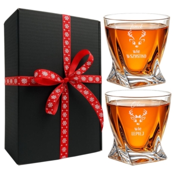 2 Szklanki Kryształ do Whisky Bohemia Grawer Logo Prezent Dzień Babci i Dziadka
