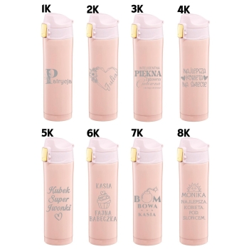 Różowy Kubek termiczny z Grawerem TWÓJ NAPIS Prezent dla Niej na  Dzień Kobiet Urodziny Walentynki