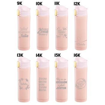 Różowy Kubek termiczny z Grawerem TWÓJ NAPIS Prezent dla Niej na  Dzień Kobiet Urodziny Walentynki