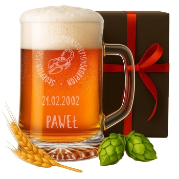 Kufel do piwa na prezent z grawerem 620ml w pudełku TWÓJ ZNAK ZODIAKU