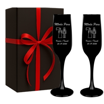 Czarne 2 Kieliszki Do Szampana Grawer Rocznica Ślub Prezent Logo