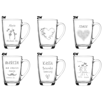 Szklany kubek z grawerem Prezent Walentynkowy Twój Napis 300ml Logo