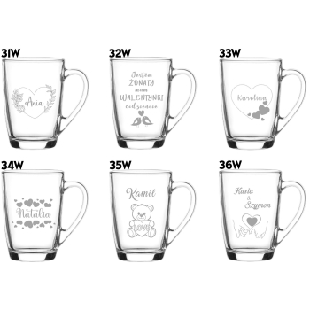Szklany kubek z grawerem Prezent Walentynkowy Twój Napis 300ml Logo