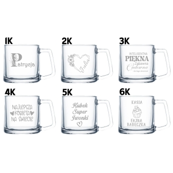 Szklany Kubek z grawerem Twój Tekst 335ml Prezent dla Niej Niego Walentynki Dzień Kobiet