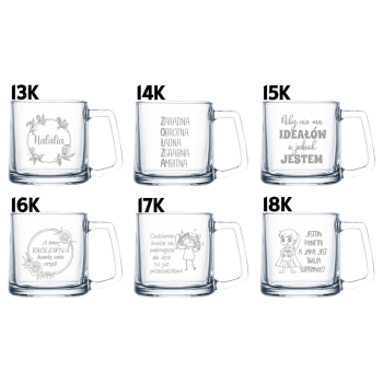 Szklany Kubek z grawerem Twój Tekst 335ml Prezent dla Niej Niego Walentynki Dzień Kobiet