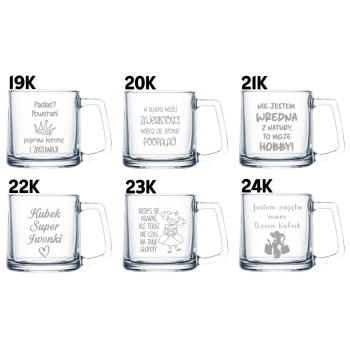 Szklany Kubek z grawerem Twój Tekst 335ml Prezent dla Niej Niego Walentynki Dzień Kobiet