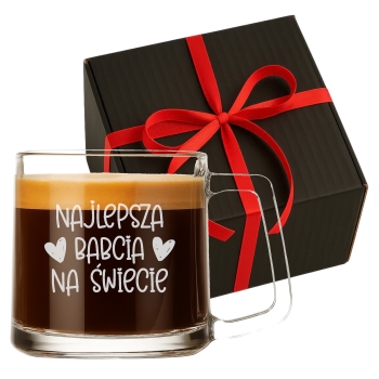 Kubek szklany z grawerem Filiżanka 335ml Napis Prezent dla Babci Dziadka
