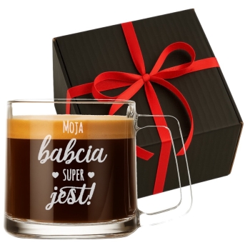 Kubek szklany z grawerem Filiżanka 335ml Napis Prezent dla Babci Dziadka